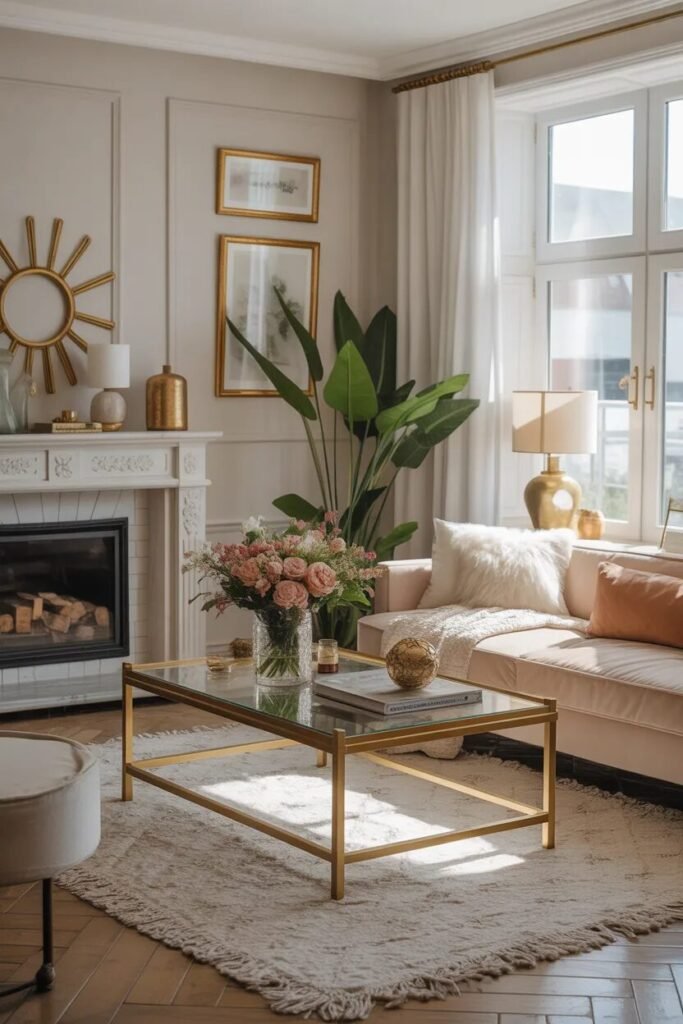Luxe living room designs gold accents