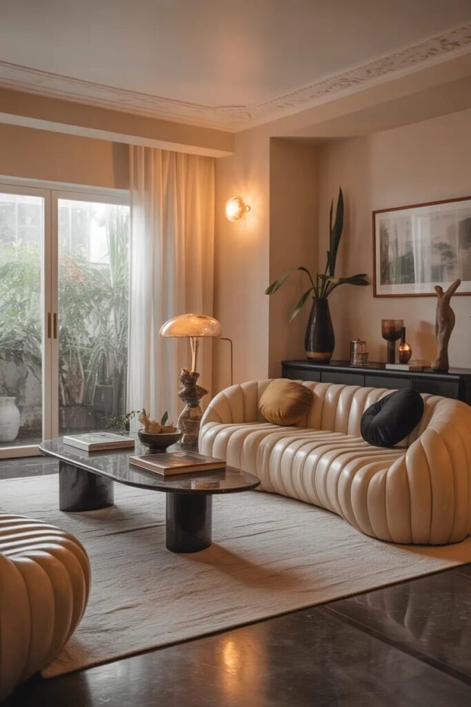 Luxe living room designs sculptural furniture