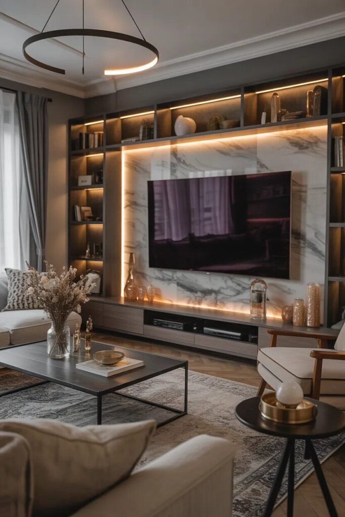 Luxe living room designs TV wall