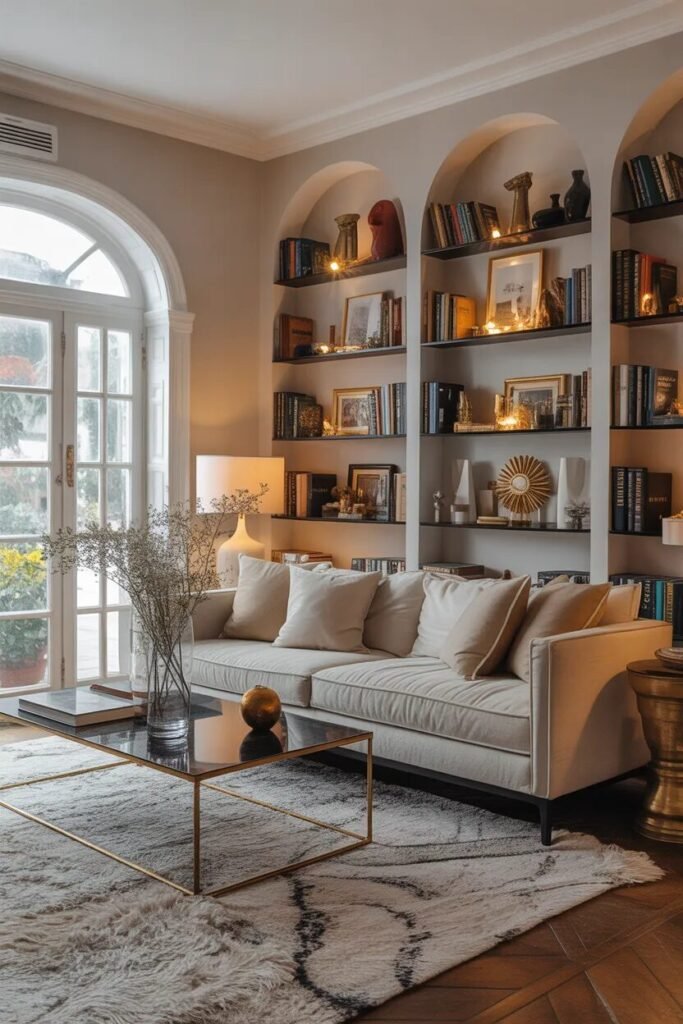 Luxe living room designs bookshelves