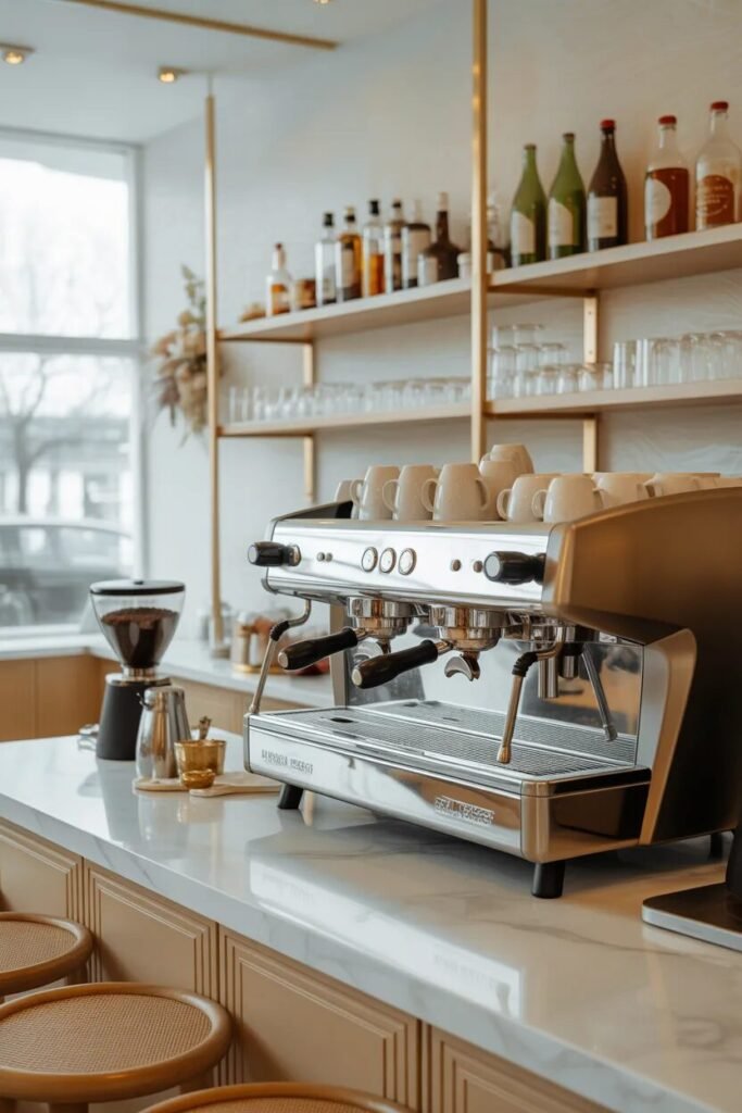 Luxurious coffee bar marble countertop