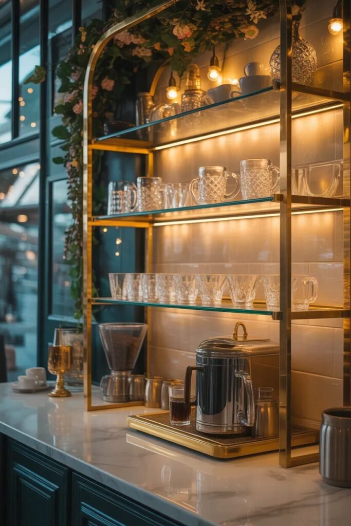 Luxurious coffee bar crystal mugs