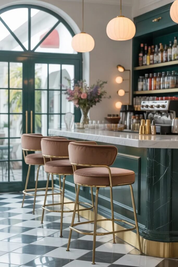 Luxurious coffee bar velvet stools