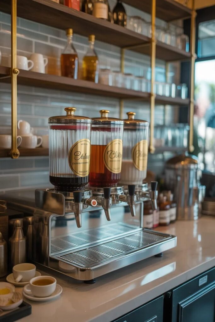 Luxurious coffee bar syrup station