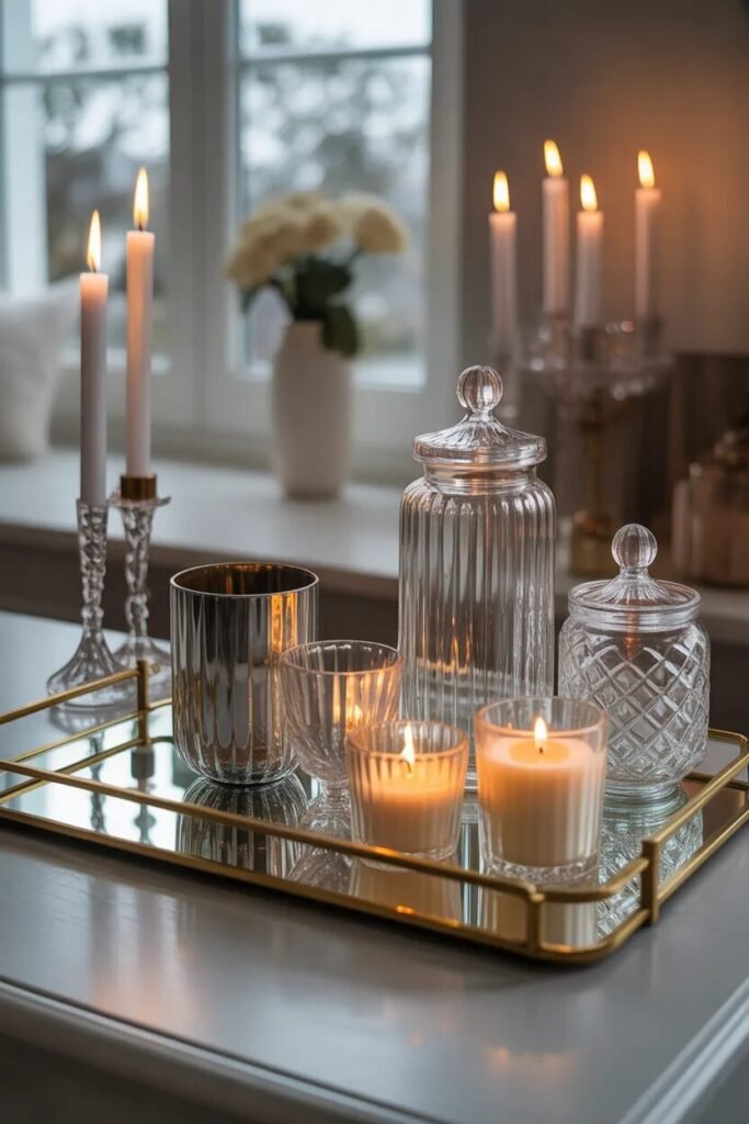 Luxurious coffee bar mirrored tray