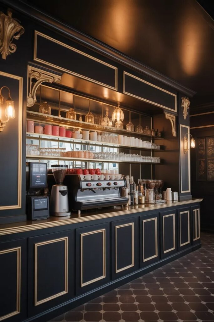Luxurious coffee bar black gold