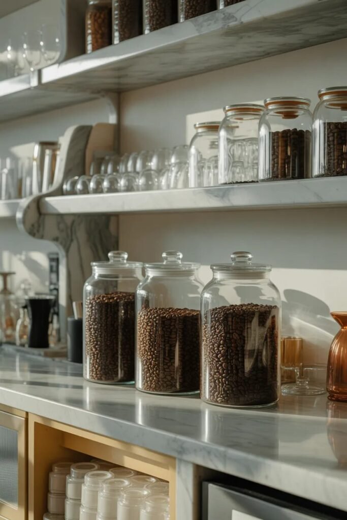 Luxurious coffee bar bean jars