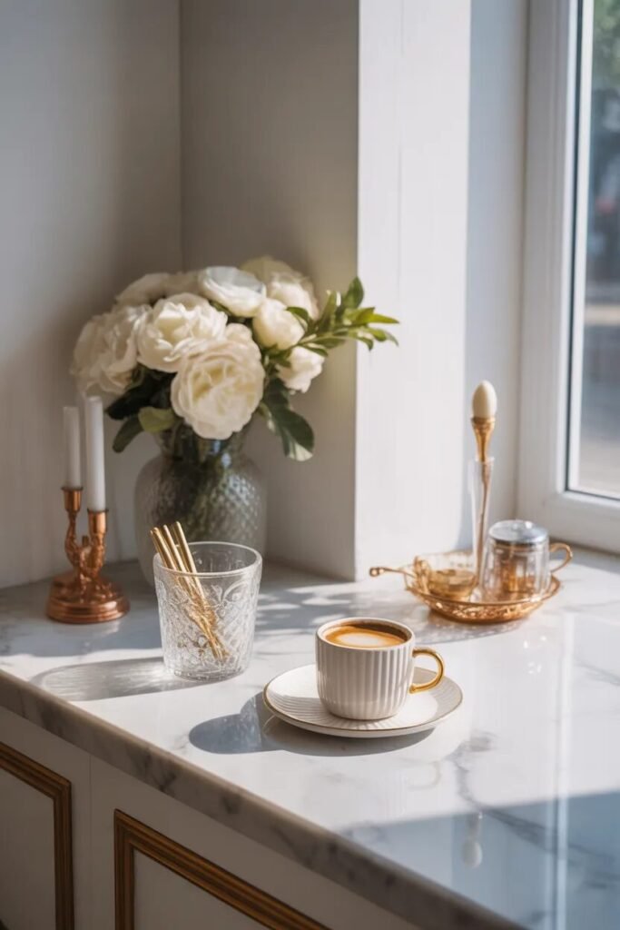 Luxurious coffee bar white gold