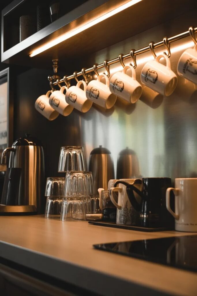 Luxurious coffee bar mug hooks