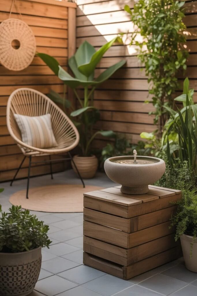 small outdoor patio ideas 13 water feature small outdoor patio ideas