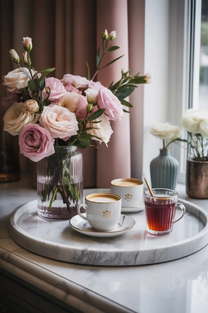 Luxurious coffee bar floral décor