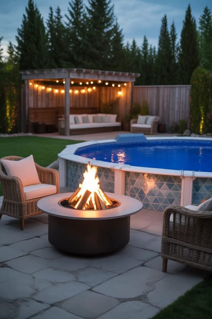 12 above ground pool landscaping ideas 12 poolside fire pit 12 above ground pool landscaping ideas