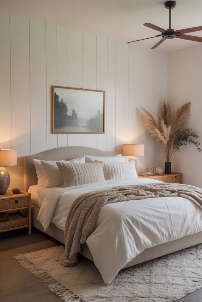 white 20 board and batten wall ideas master bedroom