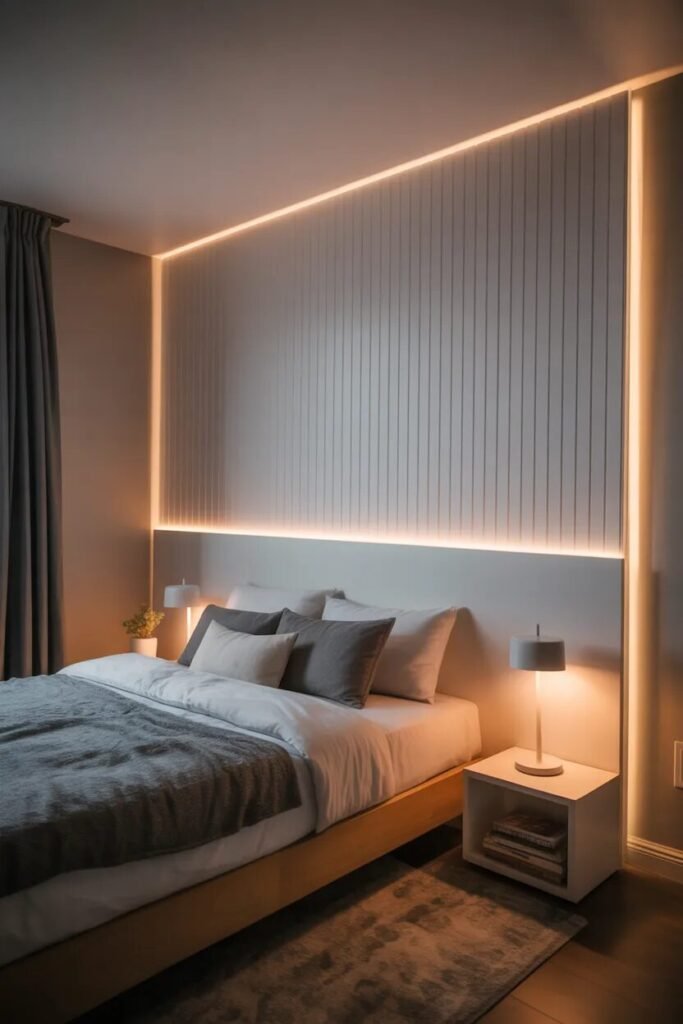 LED 20 board and batten wall ideas master bedroom
