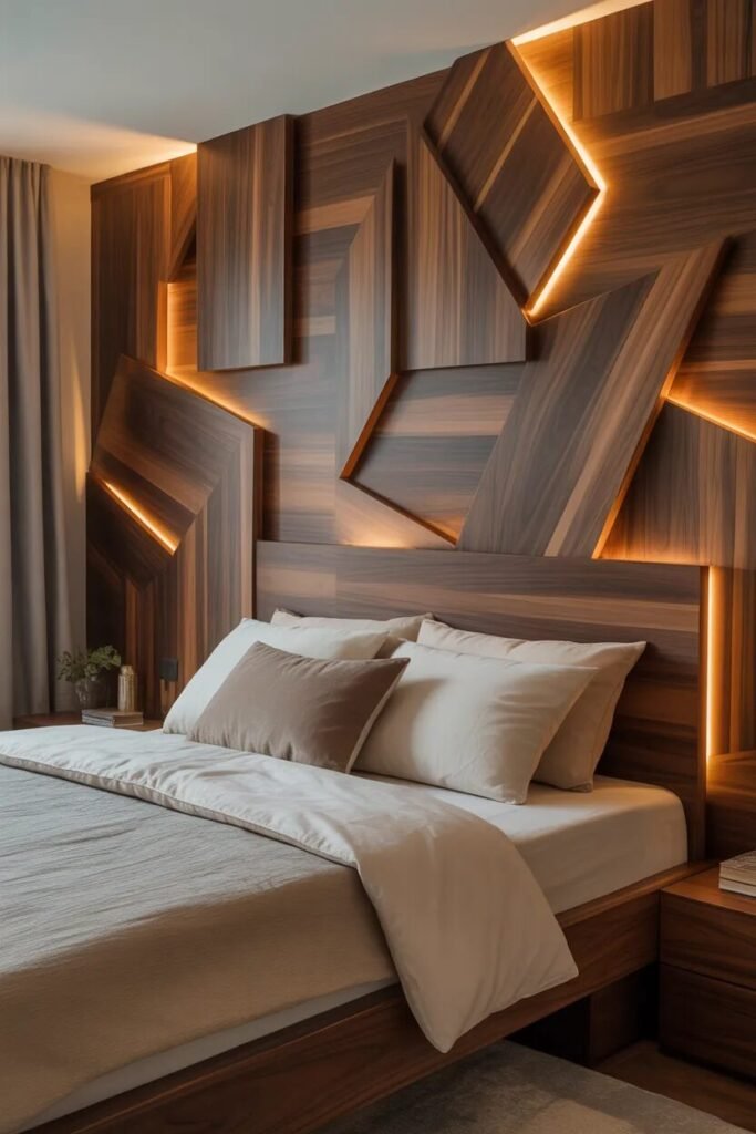 Stylish above bed decor ideas 16 Geometric stylish above bed decor ideas