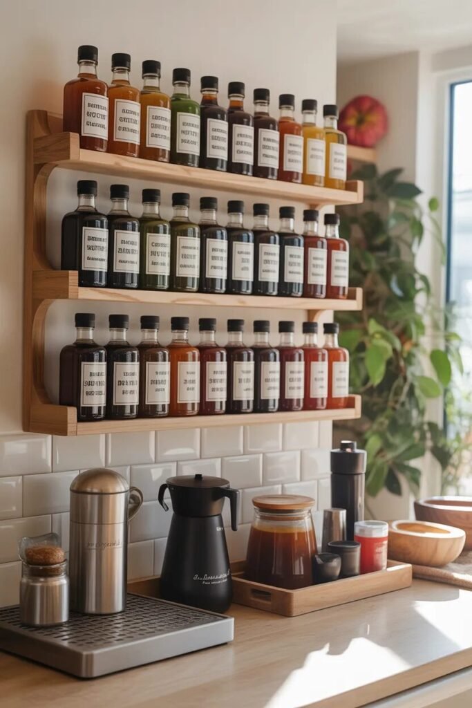 unique coffee bar decor ideas 10 syrup rack unique coffee bar decor ideas