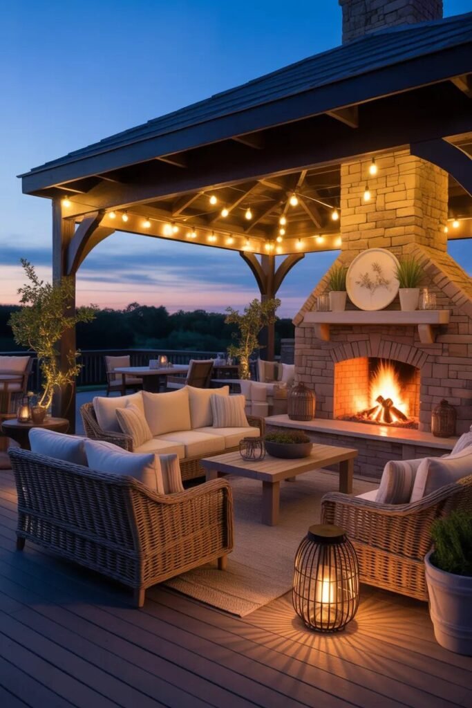 Covered deck ideas 19 covered deck with fireplace seating ideas