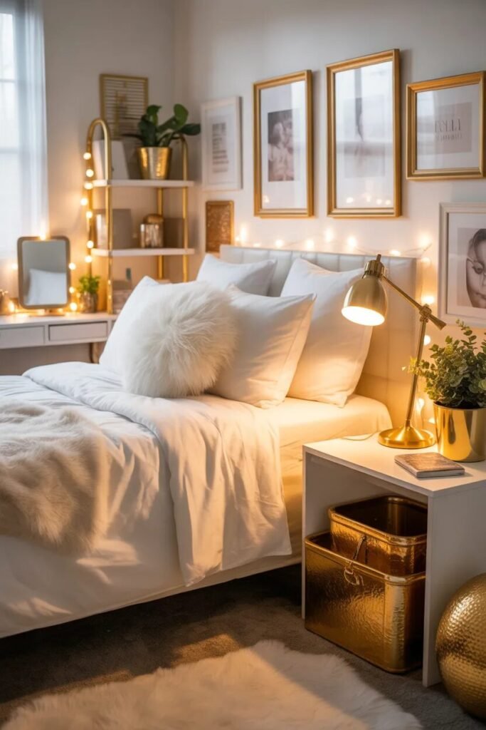 gold dorm room decor ideas