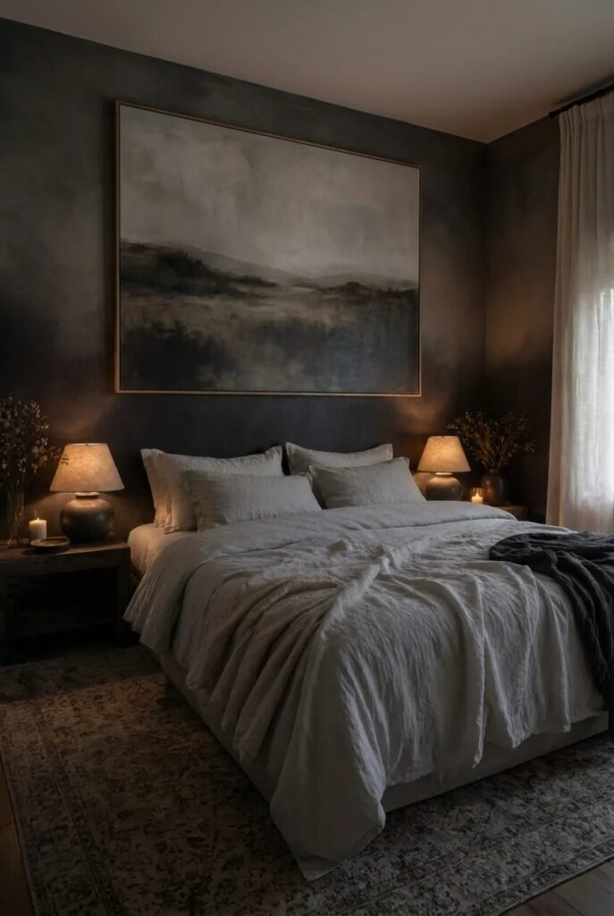 romantic moody bedroom ideas ombre wall