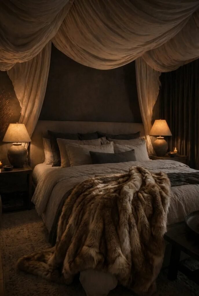 romantic moody bedroom ideas ceiling drapes