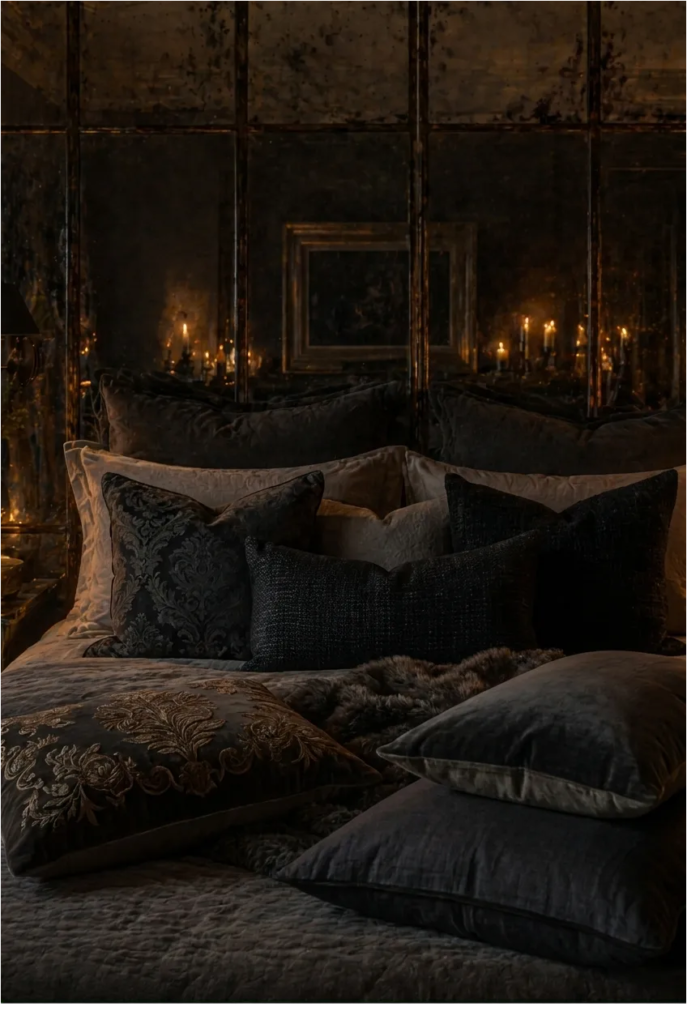 romantic moody bedroom ideas mirror panels