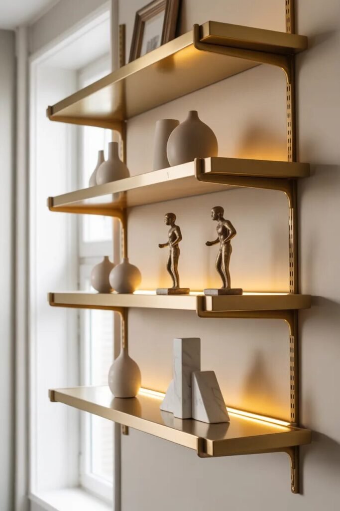 40 wall decor ideas 21 - brass shelf 40 wall decor ideas