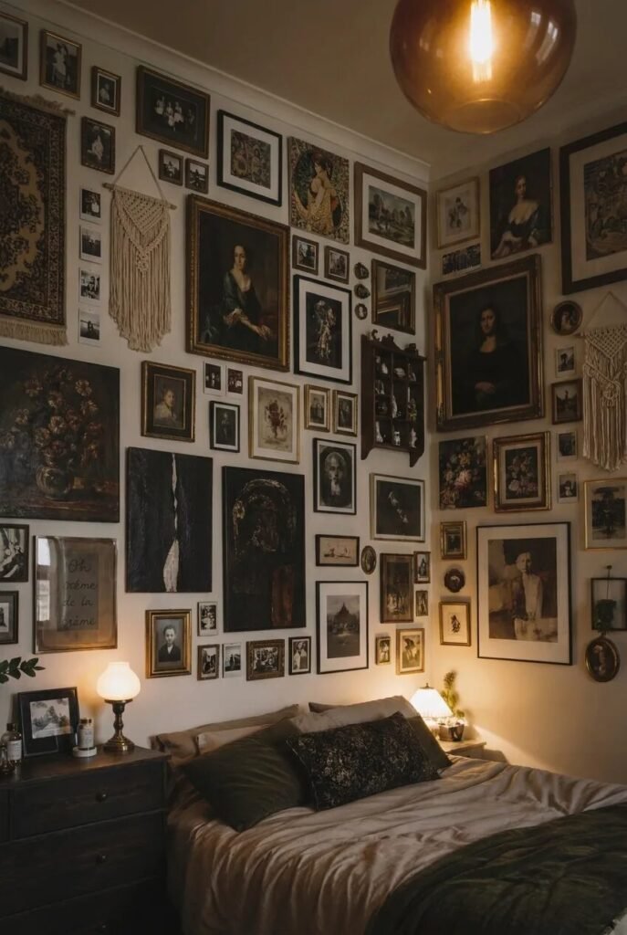 romantic moody bedroom ideas gallery wall