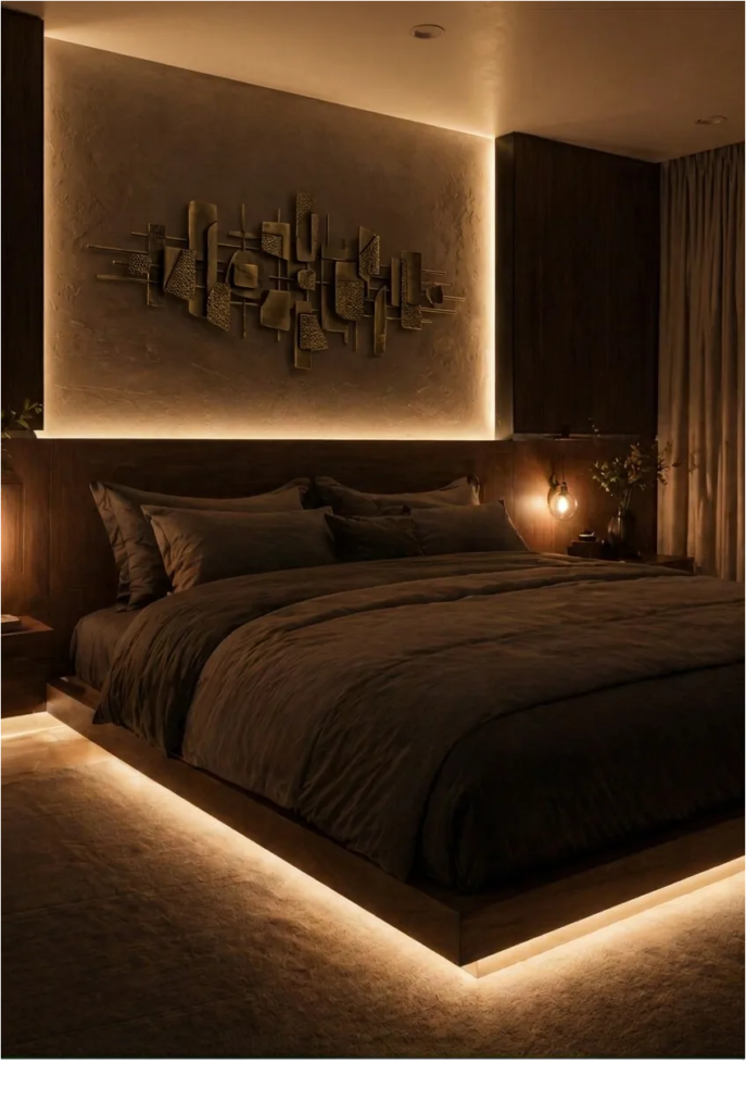 romantic moody bedroom ideas LED lighting