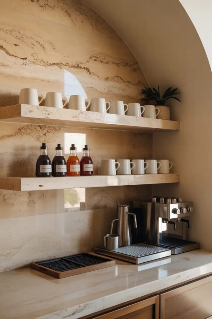 Creative coffee bar decor ideas 7 creative coffee bar stone shelf