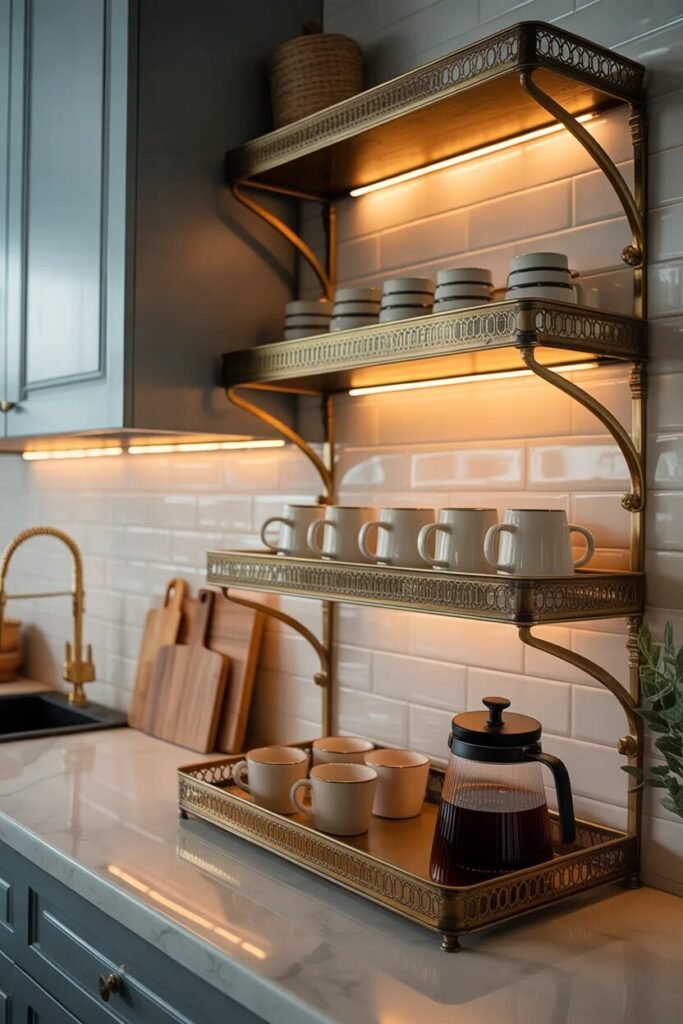 Creative coffee bar decor ideas 12 creative coffee bar brass trays