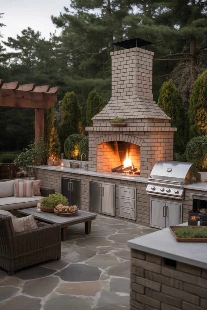 Outdoor kitchen design ideas 13 Outdoor kitchen with fireplace design ideas