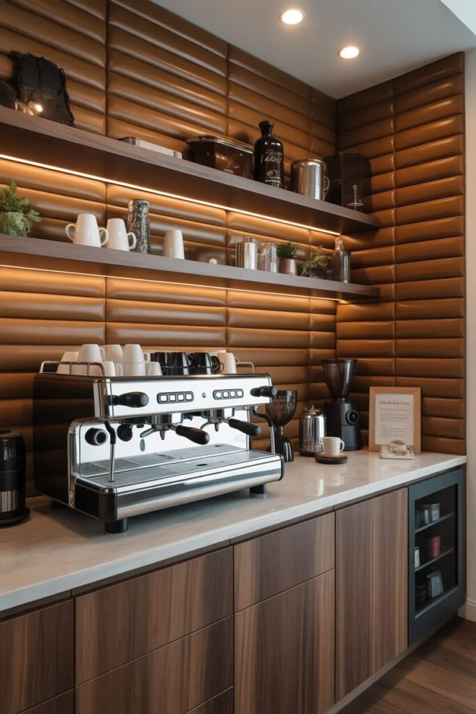Creative coffee bar decor ideas 15 creative coffee bar leather wall