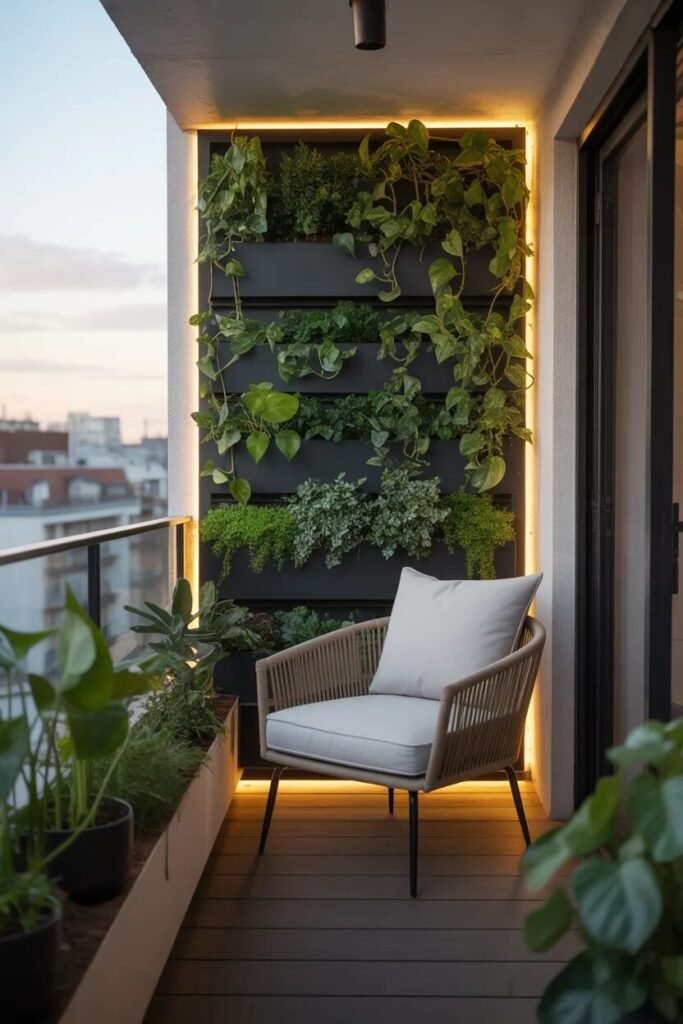 balcony garden ideas glowing wall