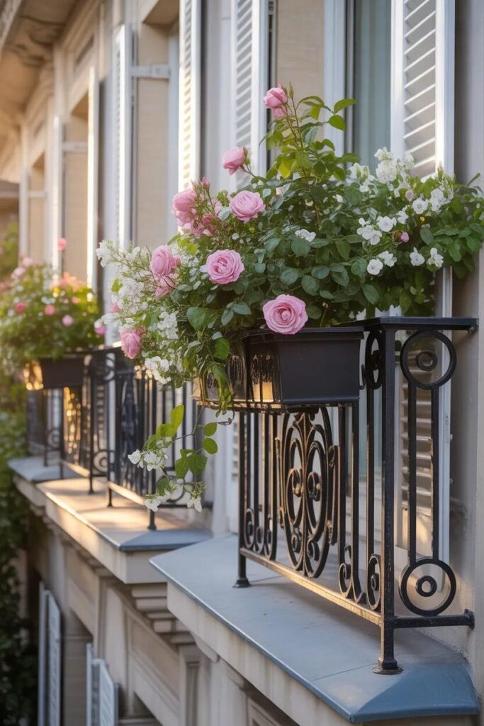 balcony garden ideas rose railing