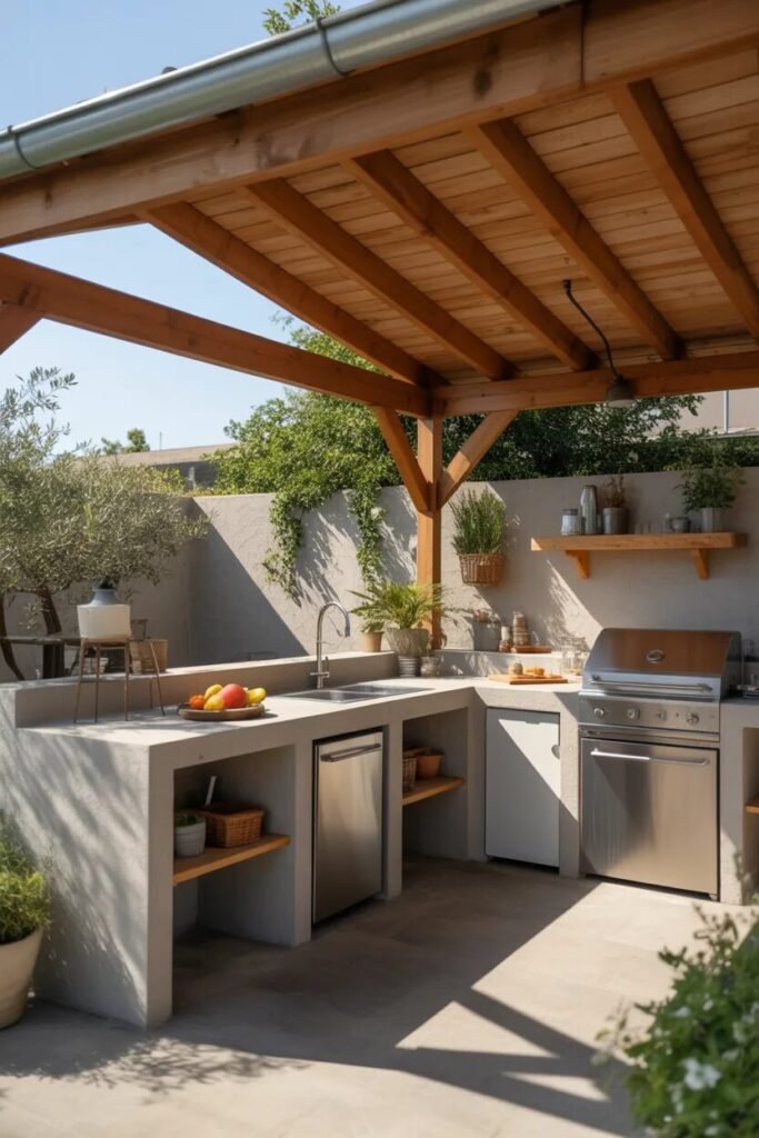 Outdoor kitchen design ideas 23 Outdoor kitchen with roof covering ideas