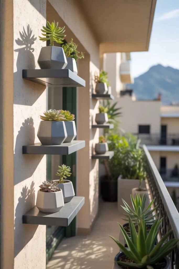 balcony garden ideas succulent shelves