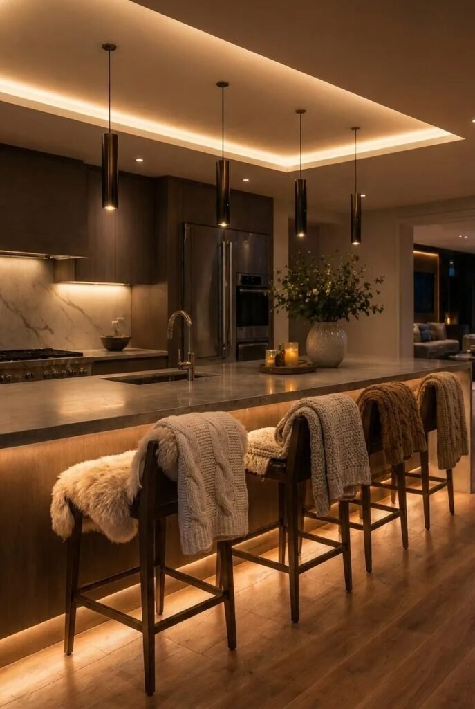 layered kitchen island lighting ideas