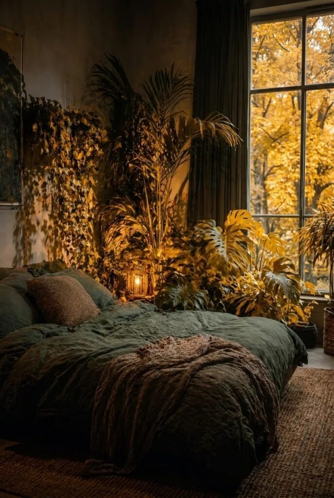 romantic moody bedroom ideas plants