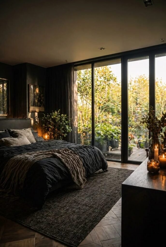 romantic moody bedroom ideas sheer curtains