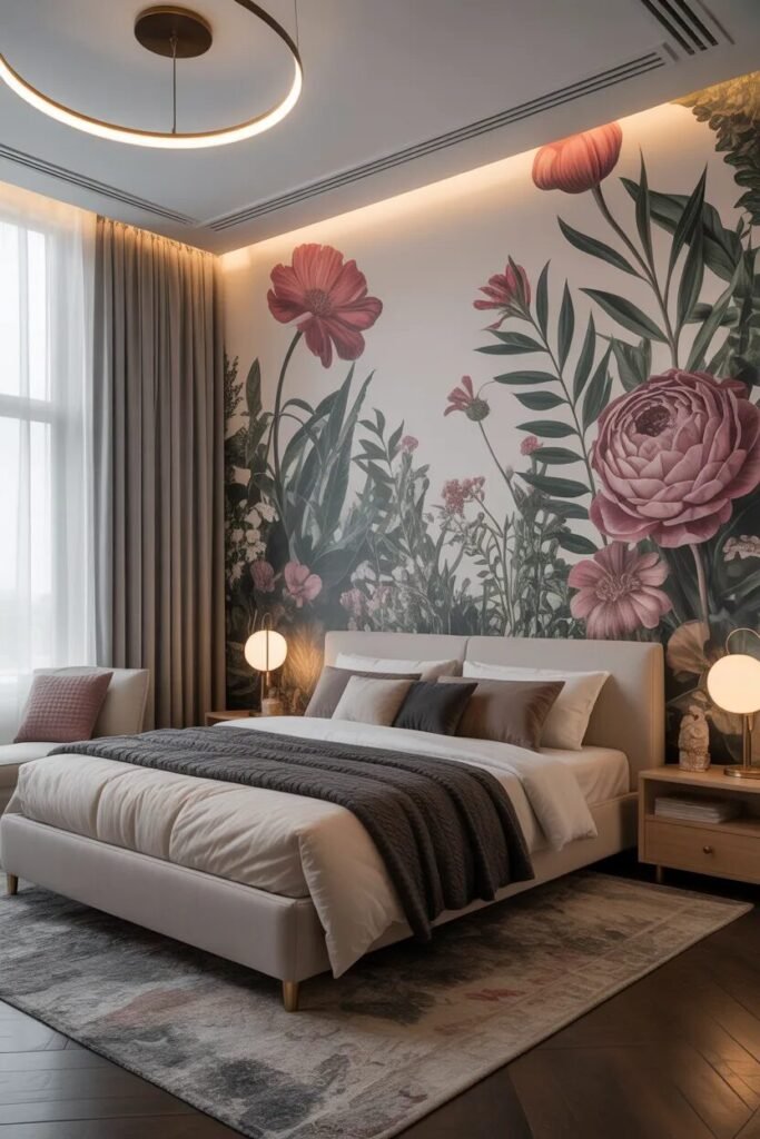 botanical floral bedroom ideas wall