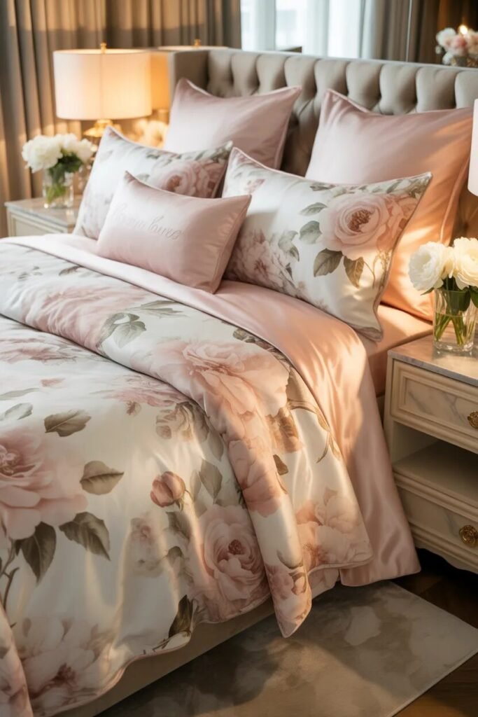 layered floral bedroom ideas decor