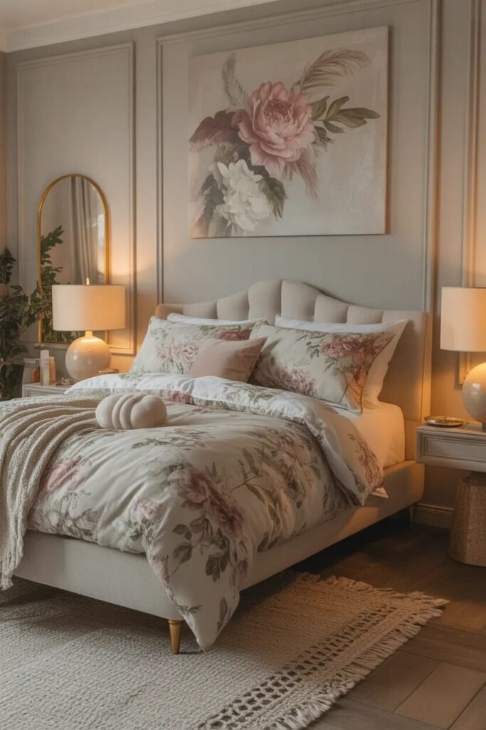 layered floral bedroom ideas decor