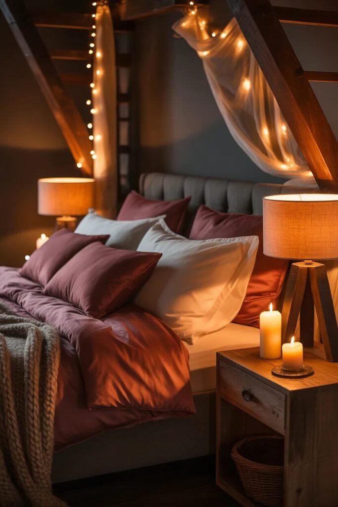 romantic moody bedroom ideas layered lighting