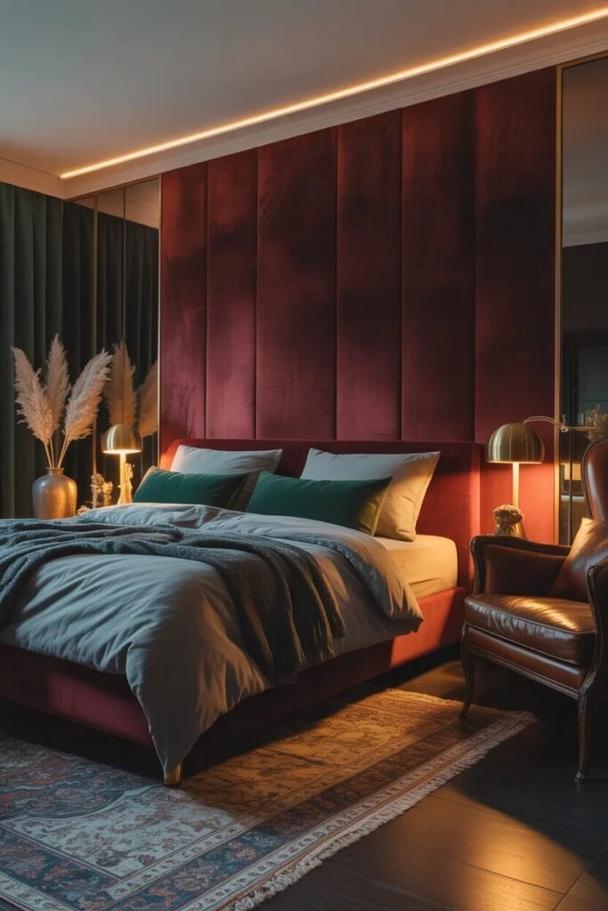 romantic moody bedroom ideas velvet wall