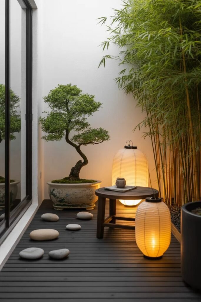 balcony garden ideas zen bonsai