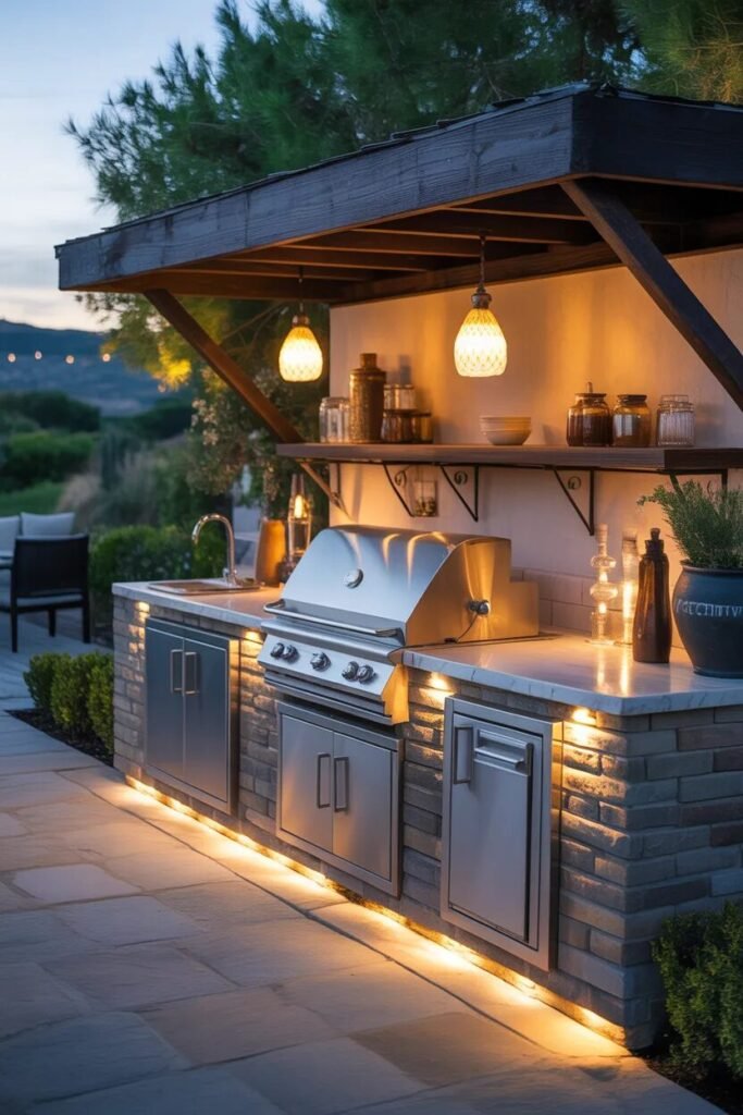 Outdoor kitchen design ideas 28 Outdoor kitchen with lighting features ideas
