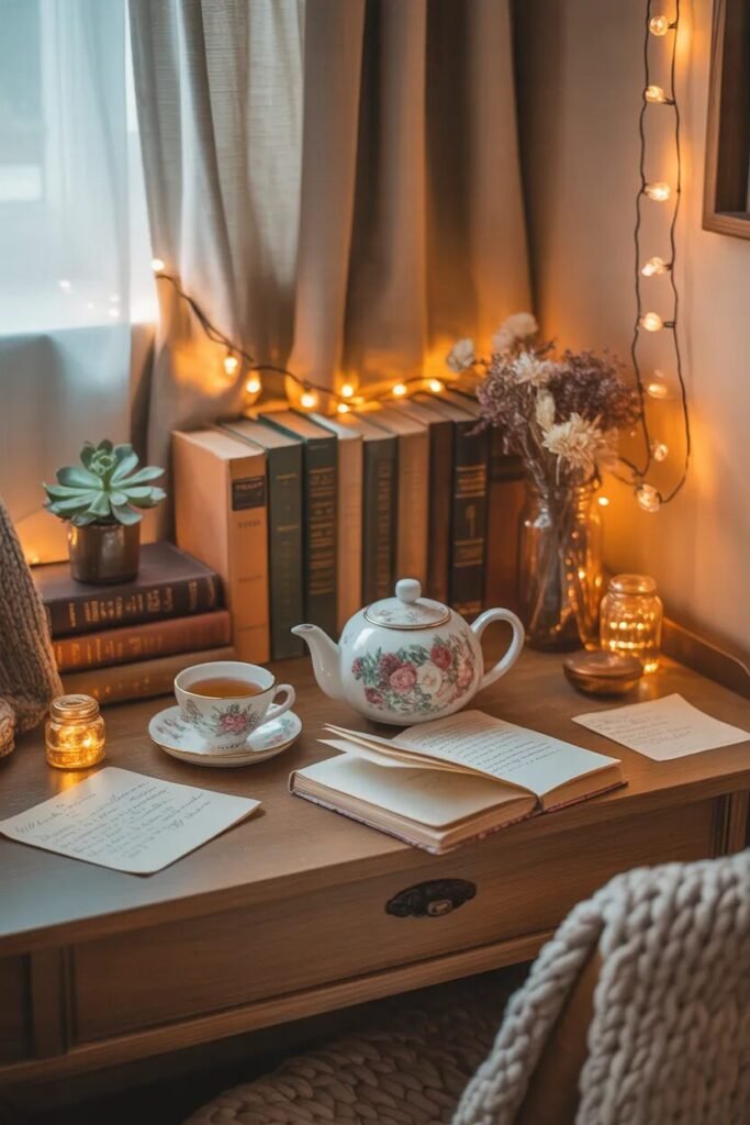 20 cottagecore dorm room ideas tea desk