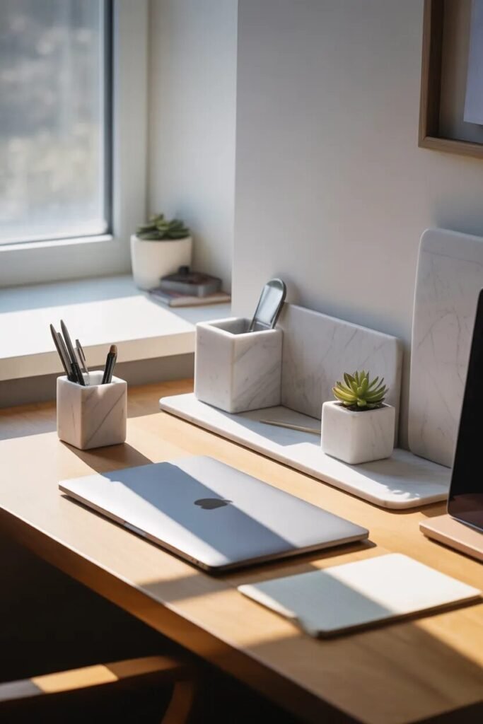 modern luxury dorm desk setup