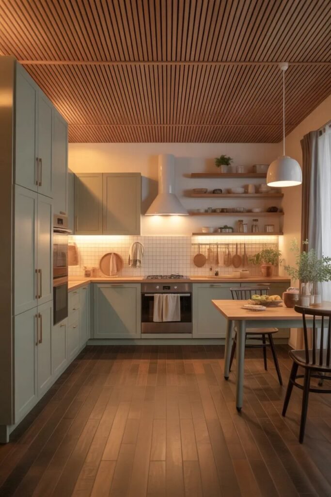 slat kitchen ceiling design ideas