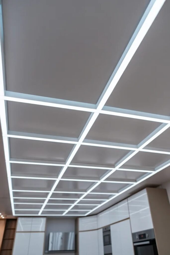LED grid kitchen ceiling ideas